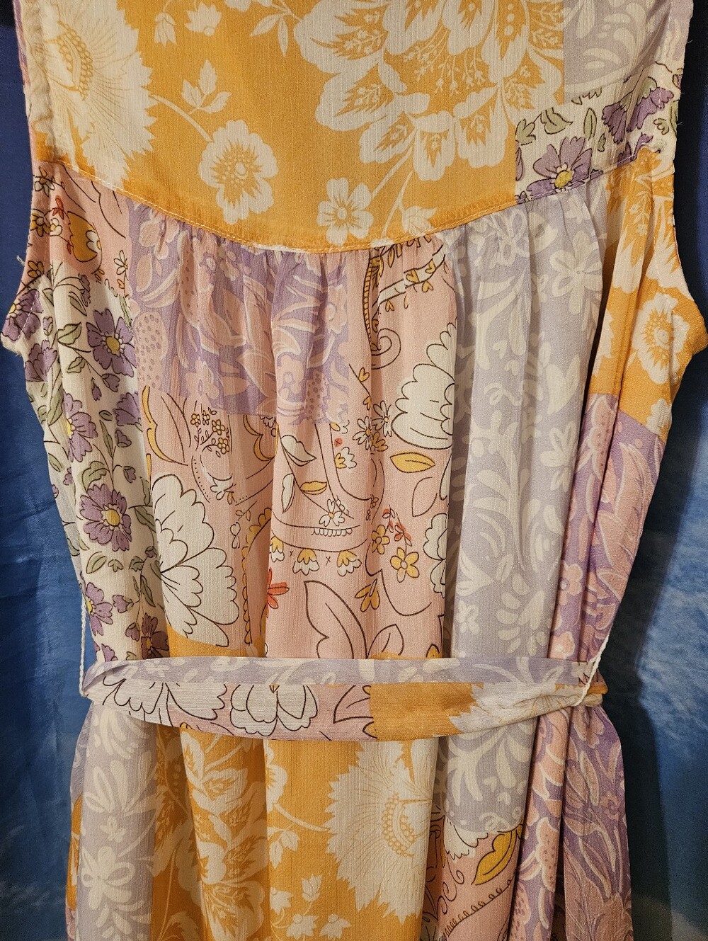 Sleeveless Floral Button-Front Dress in Yellow & Lavender - Picture 3 of 11